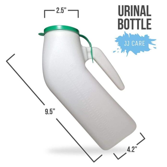 JJ CARE [Spill Proof Urine Bottle for Men] Snap On Lid Plastic Pee Holder, Portable Urinal